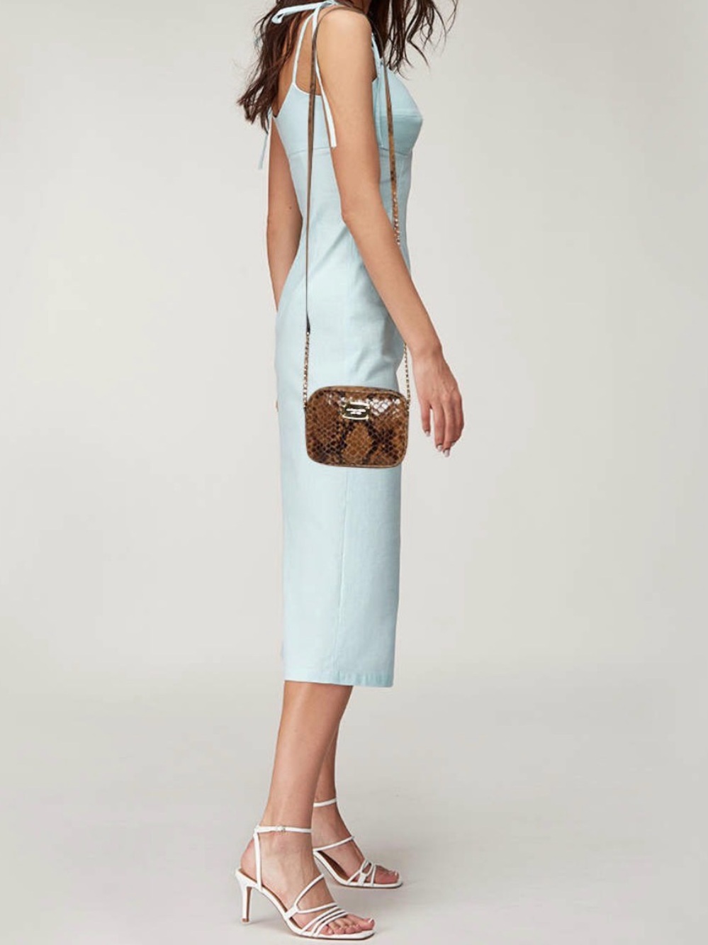 Michael Kors Brown Python Embossed Leather Wallet On Chain
